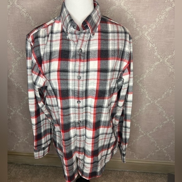 Lands' End Tops - Lands' End Red & Gray Plaid Flannel Shirt Size S